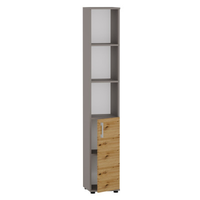 Szafa Biurowa G-II-1D Aktowa Wąska na Segregatory Regał 182 cm - Szerokość: 50 cm - Głębokość: 40 cm - Rodzaj frontów: Mat - Rodzaj zamknięcia: Bez zamka - Kolor: Szary - Artisan - Kolor uchwytów: Uchwyty srebrne 2