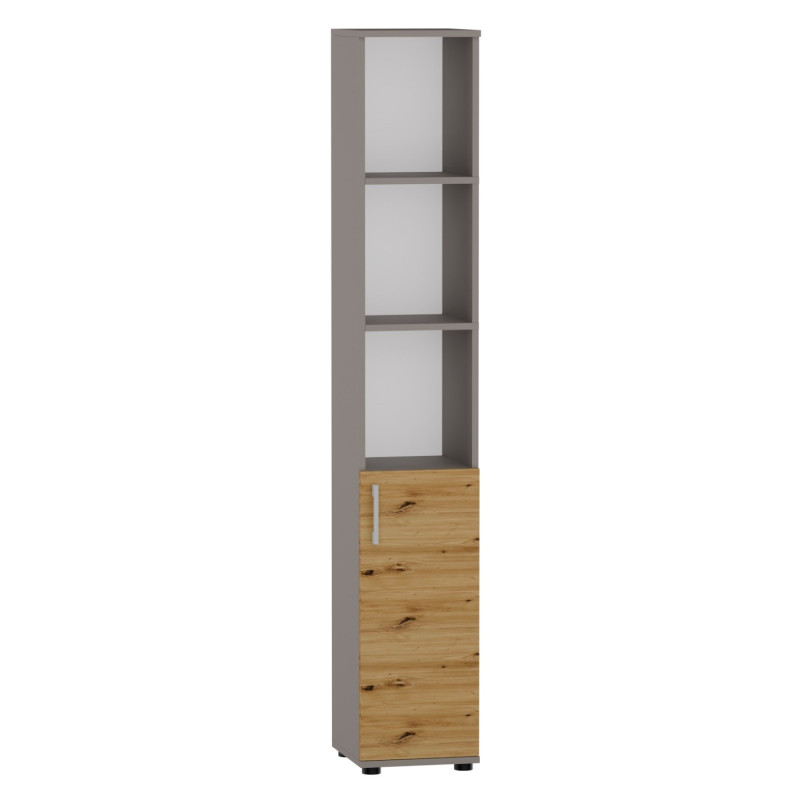 Szafa Biurowa G-II-1D Aktowa Wąska na Segregatory Regał 182 cm - Szerokość: 50 cm - Głębokość: 40 cm - Rodzaj frontów: Mat - Rodzaj zamknięcia: Bez zamka - Kolor: Szary - Artisan - Kolor uchwytów: Uchwyty srebrne