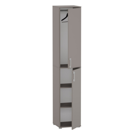 Szafa Biurowa Socjalna na Ubrania P-2PDR z Półkami Wąska Wysoka 215 cm - Szerokość: 40 cm - Głębokość: 53 cm - Rodzaj frontów: Mat - Rodzaj zamknięcia: Bez zamka - Kolor: Szary Arktyczny - Kolor uchwytów: Uchwyty srebrne