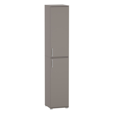 Szafa Biurowa Socjalna na Ubrania P-2PDR z Półkami Wąska Wysoka 215 cm - Szerokość: 40 cm - Głębokość: 53 cm - Rodzaj frontów: Mat - Rodzaj zamknięcia: Bez zamka - Kolor: Szary Arktyczny - Kolor uchwytów: Uchwyty srebrne