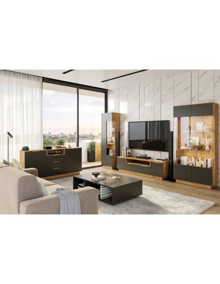 Witryna Stojąca Luna Połysk Szkło Regał Oświetlenie Led - 3