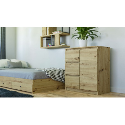 Komoda MAL-1D3S Nowoczesna Komoda z 1 Drzwiami i 3 Szufladami - Kolor: Dąb Artisan 2