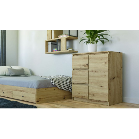 Komoda MAL-1D3S Nowoczesna Komoda z 1 Drzwiami i 3 Szufladami - Kolor: Dąb Artisan