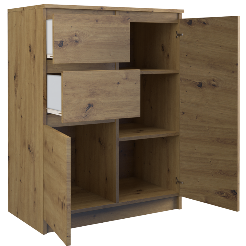Komoda MALWA 2D2S – Nowoczesna Komoda z 2 Półkami i 2 Szufladami - Kolor: Dąb Artisan