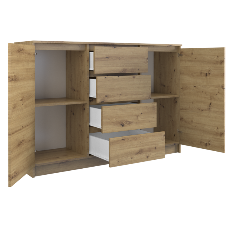 Nowoczesna Komoda MALWA 2D4S/120 2 Drzwi 4 Szuflady - Kolor: Dąb Artisan