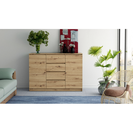Nowoczesna Komoda MALWA 2D4S/120 2 Drzwi 4 Szuflady - Kolor: Dąb Artisan