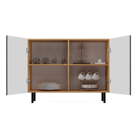 Nowoczesna Komoda KAMA-2D SLIM z Ryflowanymi Frontami i 2 Drzwiami - Kolor: Artisan - Zieleń