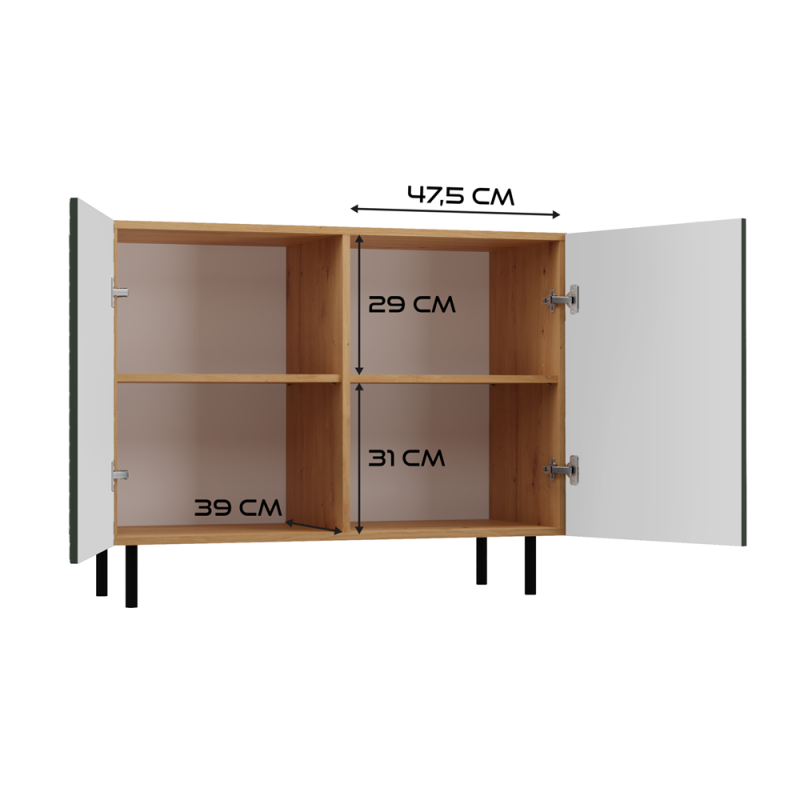 Nowoczesna Komoda KAMA-2D SLIM z Ryflowanymi Frontami i 2 Drzwiami - Kolor: Artisan - Zieleń