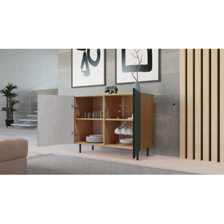 Nowoczesna Komoda KAMA-2D SLIM z Ryflowanymi Frontami i 2 Drzwiami - Kolor: Artisan - Zieleń