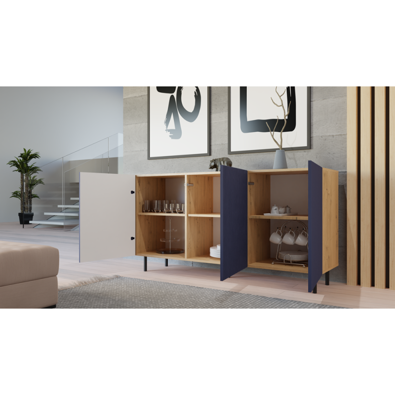 Komoda KAMA-3D SLIM – Nowoczesna Komoda z Ryflowanymi Frontami - Kolor: Granat