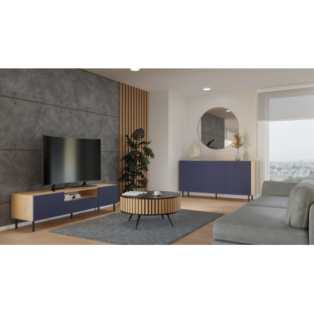 Komoda KAMA-3D SLIM – Nowoczesna Komoda z Ryflowanymi Frontami - Kolor: Granat