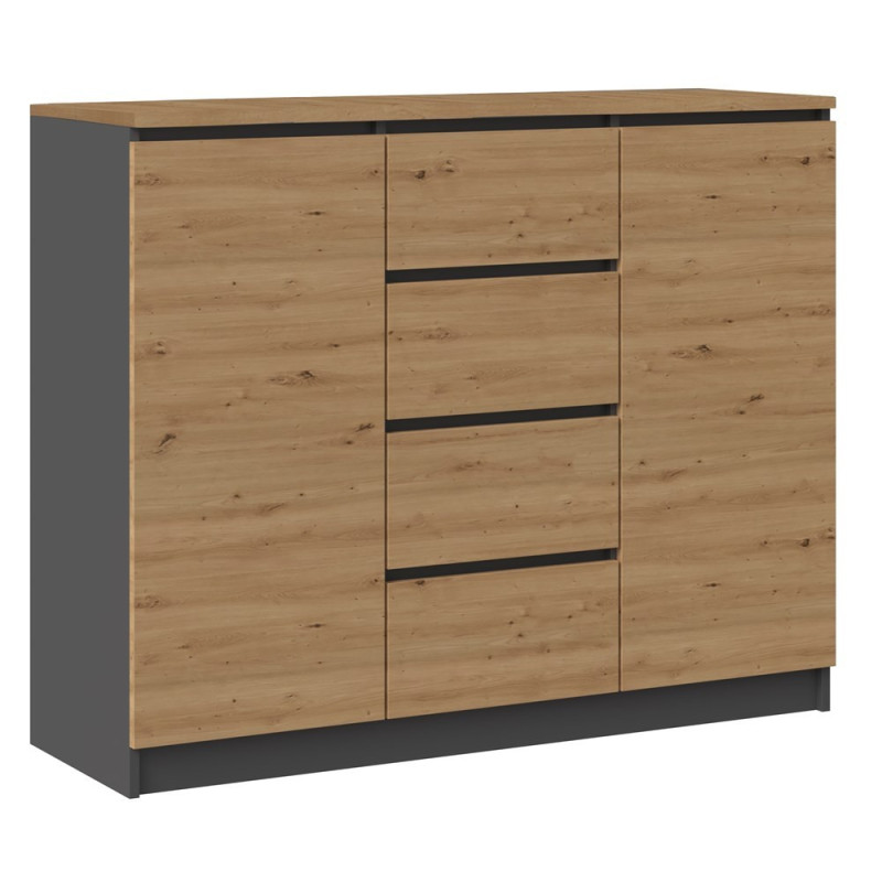Komoda MAL-2D4S/BA – Antracyt / Dąb Artisan, 2 drzwi, 4 szuflady