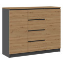 Komoda MAL-2D4S/BA – Antracyt / Dąb Artisan, 2 drzwi, 4 szuflady