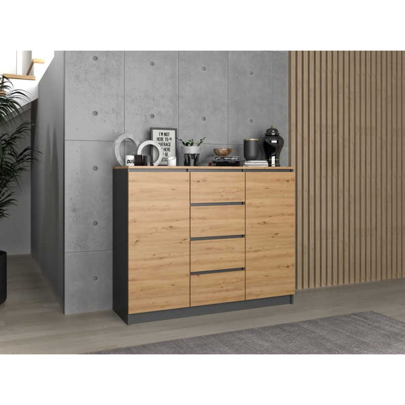 Komoda MAL-2D4S/BA – Antracyt / Dąb Artisan, 2 drzwi, 4 szuflady