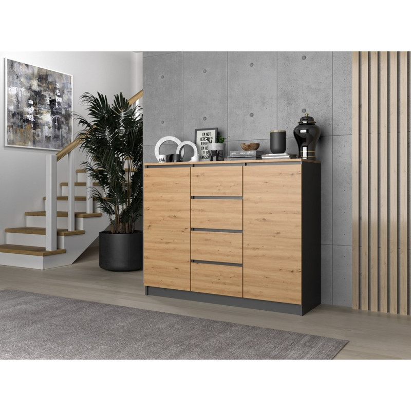 Komoda MAL-2D4S/BA – Antracyt / Dąb Artisan, 2 drzwi, 4 szuflady