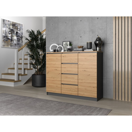 Komoda MAL-2D4S/BA – Antracyt / Dąb Artisan, 2 drzwi, 4 szuflady