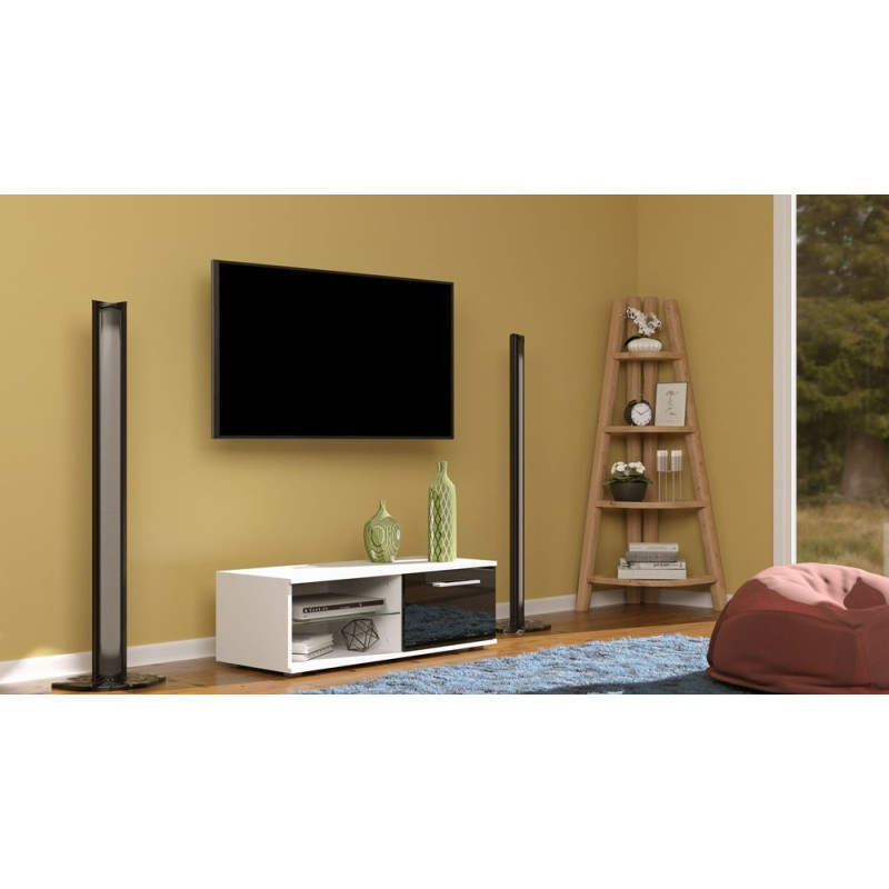Szafka RTV SAN-SANDY 100 cm Biel Mat / Czerń Połysk