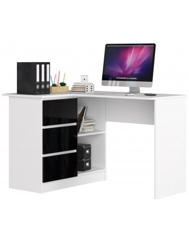 Biurko narożne B16 – z 3 szufladami i 2 półkami, blat 124 cm, mebel do biura i domu 