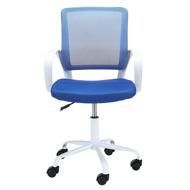 Fotel obrotowy TAMBO-6 dla dzieci i młodzieży, ergonomiczny z oparciem z mikro-siatki, do 165 cm wzrostu - Kolor: Biały - Niebieski