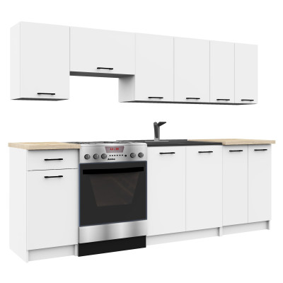 Meble kuchenne ARO 2.4M zestaw szafek z blatem 60 cm, system modułowy do kuchni - Rodzaj frontów: Mat - Kolor: Biały