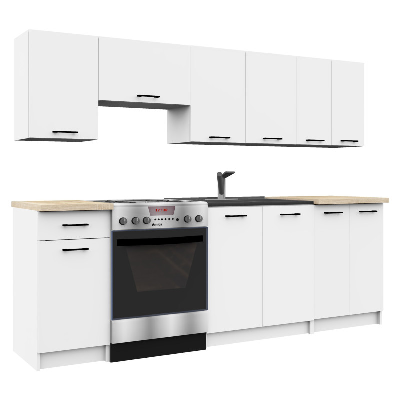 Meble kuchenne ARO 2.4M zestaw szafek z blatem 60 cm, system modułowy do kuchni - Rodzaj frontów: Mat - Kolor: Biały