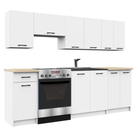 Meble kuchenne ARO 2.4M zestaw szafek z blatem 60 cm, system modułowy do kuchni - Rodzaj frontów: Mat - Kolor: Biały