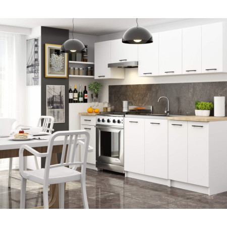 Meble kuchenne ARO 2.4M zestaw szafek z blatem 60 cm, system modułowy do kuchni - Rodzaj frontów: Mat - Kolor: Biały