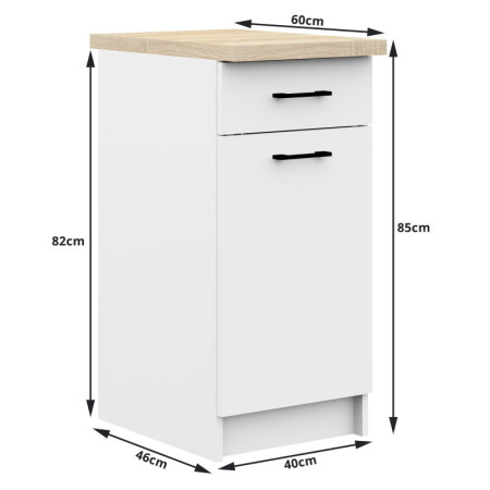 Meble kuchenne ARO 2.4M zestaw szafek z blatem 60 cm, system modułowy do kuchni - Rodzaj frontów: Mat - Kolor: Biały