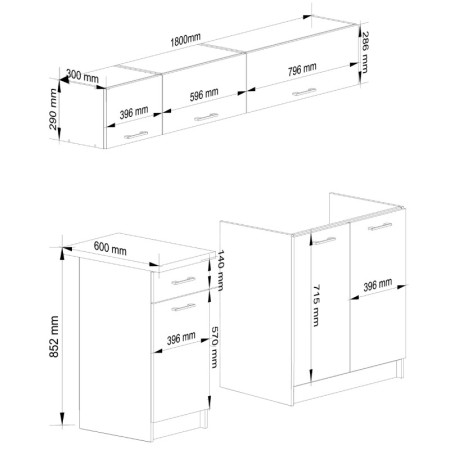 Meble kuchenne ARO G1 1.8M zestaw szafek z blatem 60 cm, system modułowy do małej kuchni - Kolor: Biały