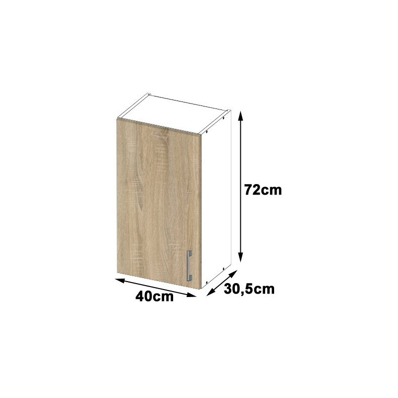 Szafka kuchenna wisząca BENI W 40cm D1 H720 – uniwersalna szafka z półką - Kolor: Biały - Sonoma
