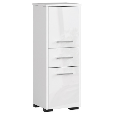 Szafka łazienkowa LOA 30 2D 1SZ 85cm – Słupek z szufladą i półkami - Rodzaj frontów: Połysk - Kolor: Biały