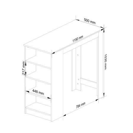 Stolik barowy pod hoker BONAO 115 cm - blat z półkami, idealny do małych mieszkań i kuchni - Rodzaj frontów: Mat - Kolor: Biały