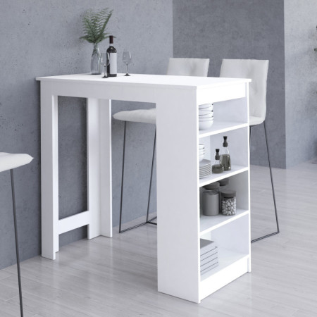 Stolik barowy pod hoker BONAO 115 cm - blat z półkami, idealny do małych mieszkań i kuchni - Rodzaj frontów: Mat - Kolor: Biały