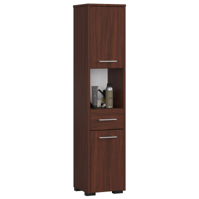 Słupek regał łazienkowy LOA 2D 1SZ 1W PK – szafka z szufladą i półkami do łazienki - Rodzaj frontów: Mat - Kolor: Dąb Wenge