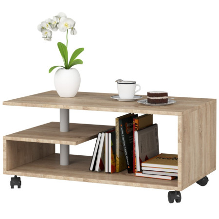 Stolik kawowy na kółkach PIKA 90x51 cm z półką, nowoczesny design - Rodzaj frontów: Mat - Kolor: Dąb Sonoma