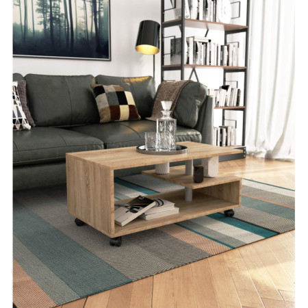 Stolik kawowy na kółkach PIKA 90x51 cm z półką, nowoczesny design - Rodzaj frontów: Mat - Kolor: Dąb Sonoma