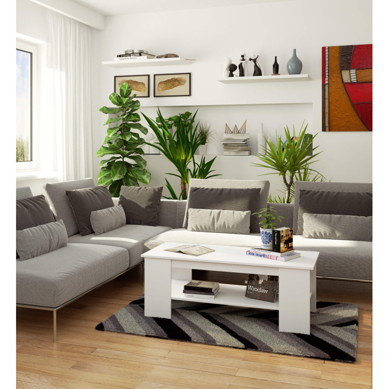 Ława kawowa MAULE 120x50 cm z półką, nowoczesna do salonu - Kolor: Biały