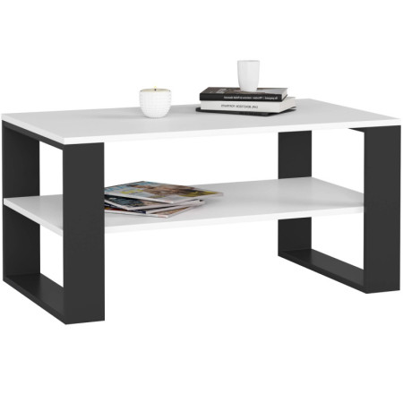 Stolik kawowy PIRA 92x53 cm ława z półką - Kolor: Biały - Czarny