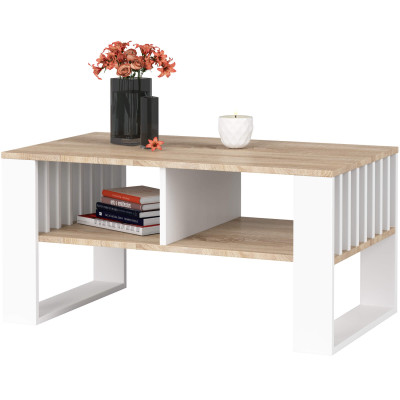 Stolik kawowy OMOA – ława z półką 92x53 cm do salonu - Kolor: Sonoma - Biały