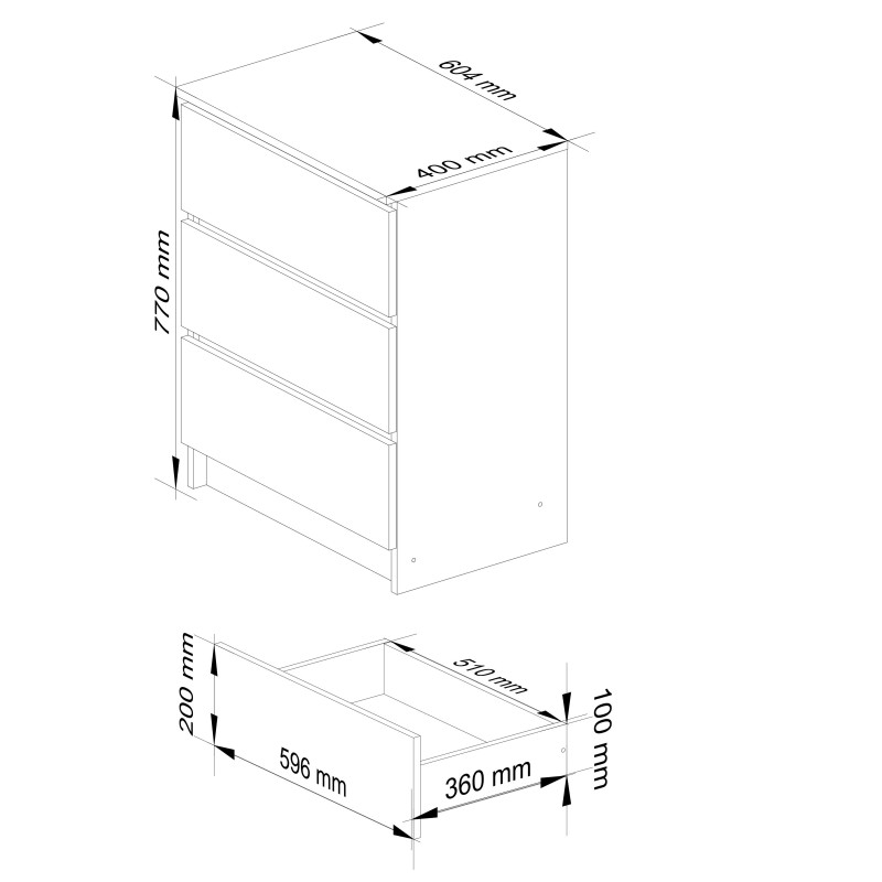 Komoda K60 3SZ BONAO – kompaktowa komoda z trzema szufladami - Rodzaj frontów: Mat - Kolor: Biały - Sonoma