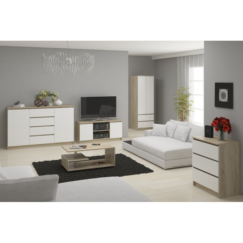 Komoda duża K160 10SZ BONAO do salonu i sypialni, 10 szuflad - Rodzaj frontów: Mat - Kolor: Sonoma - Biały