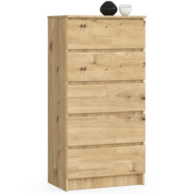 Komoda K60 5SZ BONAO – kompaktowa, wysoka komoda z pięcioma szufladami - Rodzaj frontów: Mat - Kolor: Dąb Artisan