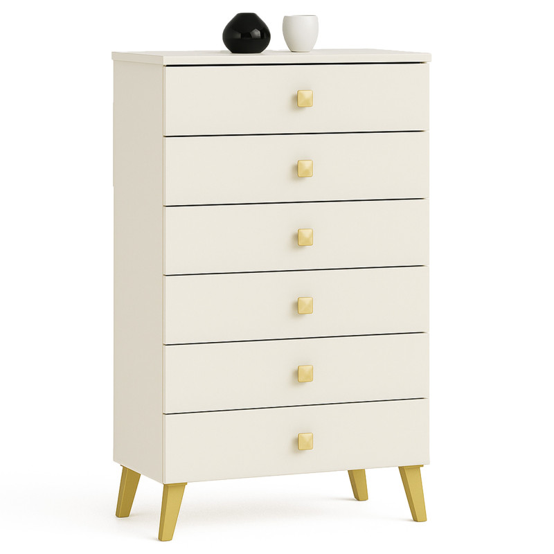 Komoda PUJO K-06 – 6 szuflad, obrzeże ABS, nowoczesny design, do salonu, sypialni i biura - Rodzaj frontów: Mat - Kolor: Kaszmir - Złoty
