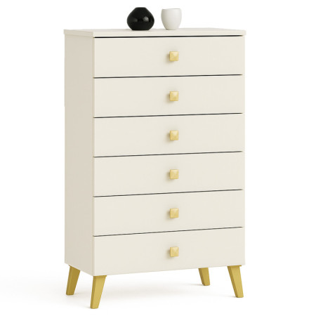Komoda PUJO K-06 – 6 szuflad, obrzeże ABS, nowoczesny design, do salonu, sypialni i biura - Rodzaj frontów: Mat - Kolor: Kaszmir - Złoty