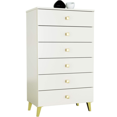 Komoda PUJO K-06 – 6 szuflad, obrzeże ABS, nowoczesny design, do salonu, sypialni i biura - Rodzaj frontów: Mat - Kolor: Kaszmir - Złoty