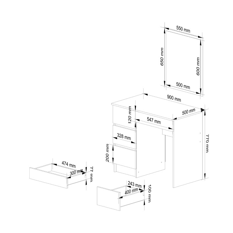 Toaletka z lustrem BONAO T-6 bez uchwytów T-6/SL 500x600 cm - Kolor: Biały - Układ: Lewy