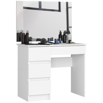 Toaletka kosmetyczna z dużym lustrem i schowkami – BONAO T-6/SL 900x600 cm - Kolor: Biały - Układ: Lewy