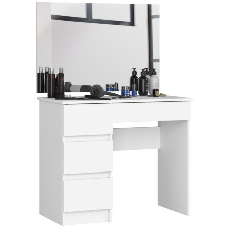 Toaletka kosmetyczna z dużym lustrem i schowkami – BONAO T-6/SL 900x600 cm - Kolor: Biały - Układ: Lewy