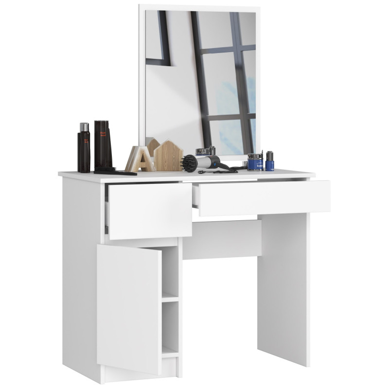 Kompaktowa toaletka z lustrem do makijażu BONAO P-2/SL 500x600 cm - Rodzaj frontów: Mat - Kolor: Biały - Układ: Lewy