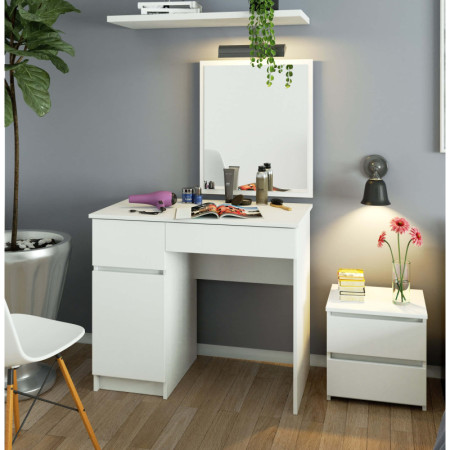 Kompaktowa toaletka z lustrem do makijażu BONAO P-2/SL 500x600 cm - Rodzaj frontów: Mat - Kolor: Biały - Układ: Lewy